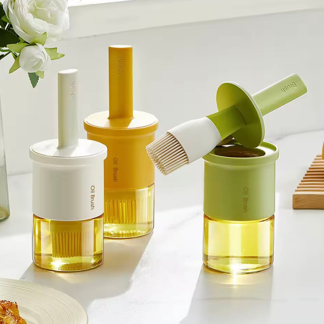 Bouteille Distributeur d’Huile & Sauce 2-en-1 avec Pinceau